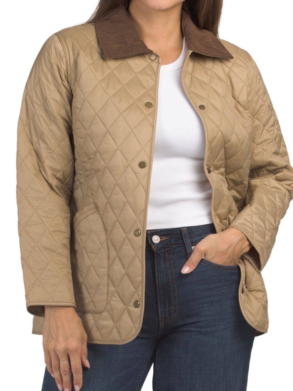 Hunter Quilted Tan Women's Jacket with Brown Corduroy Collar